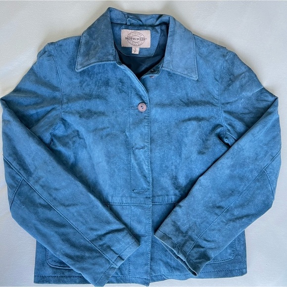 Vintage Blue 100% Leather  suede jacket - Picture 1 of 8